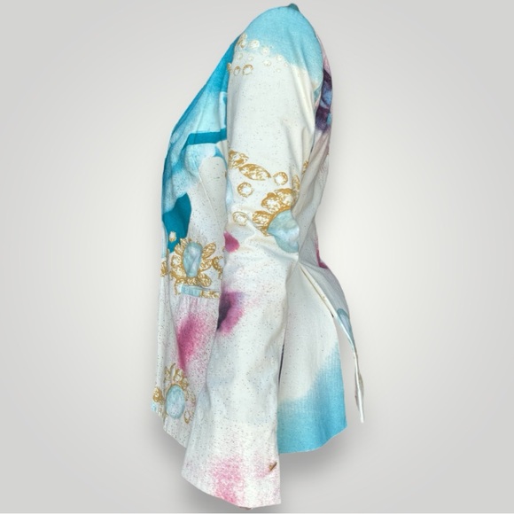 Roberto Cavalli Vintage 2001 Blue & Pink Eyes Printed Blazer Jacket 🩵 - Picture 5 of 15